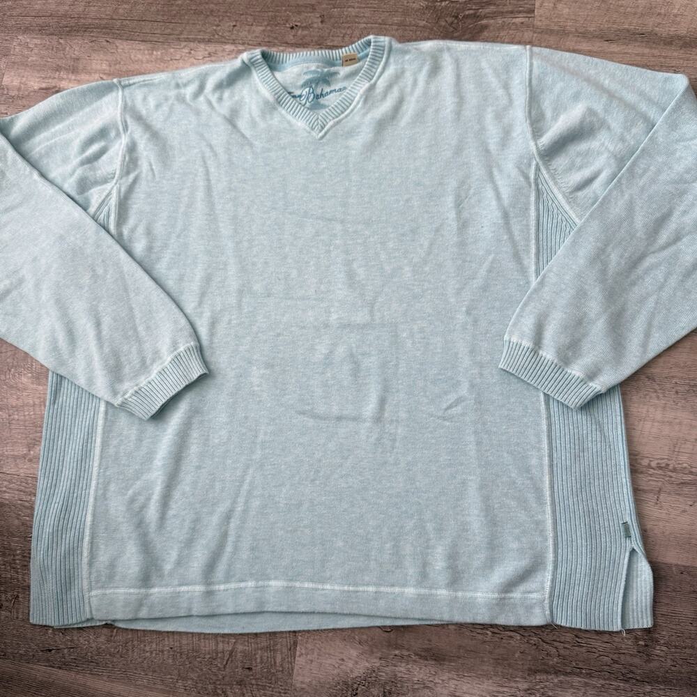Tommy Bahama Cotton Sweater Mens Large Aqua V-Neck 2 If By Sea Pullover T4391 - Picture 7 of 8